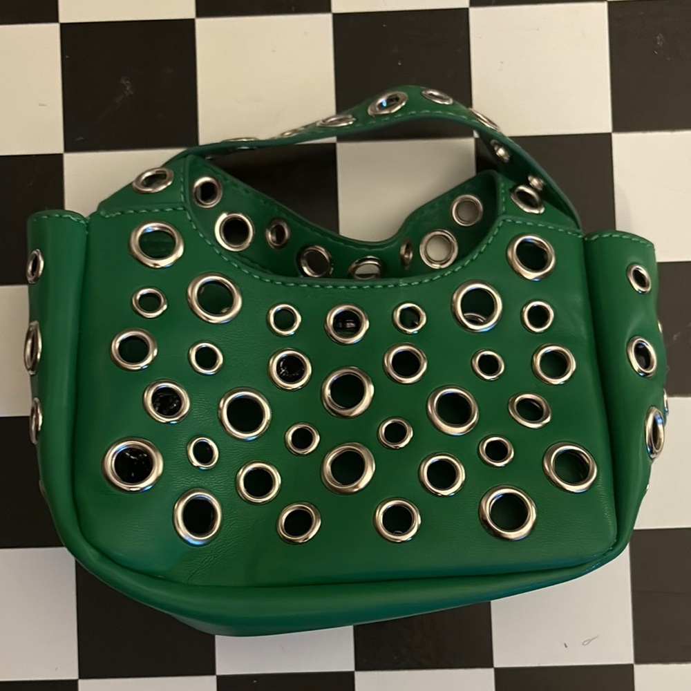 Emerald Green Mini Bag with Silver Eyelets